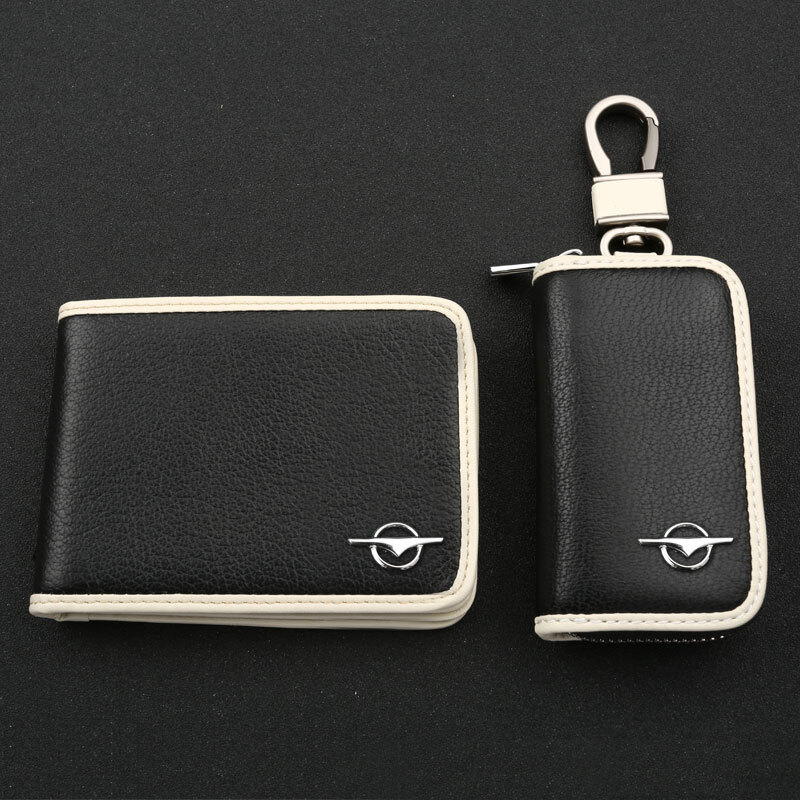 奧尼寶 海馬車標(biāo)汽車真皮鑰匙包套鑰匙扣掛證件駕駛證件包套 黑色 海馬M6